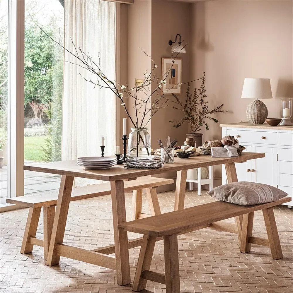 Inglesham 6-Seater Trestle Dining Table - Whitewash, Oak