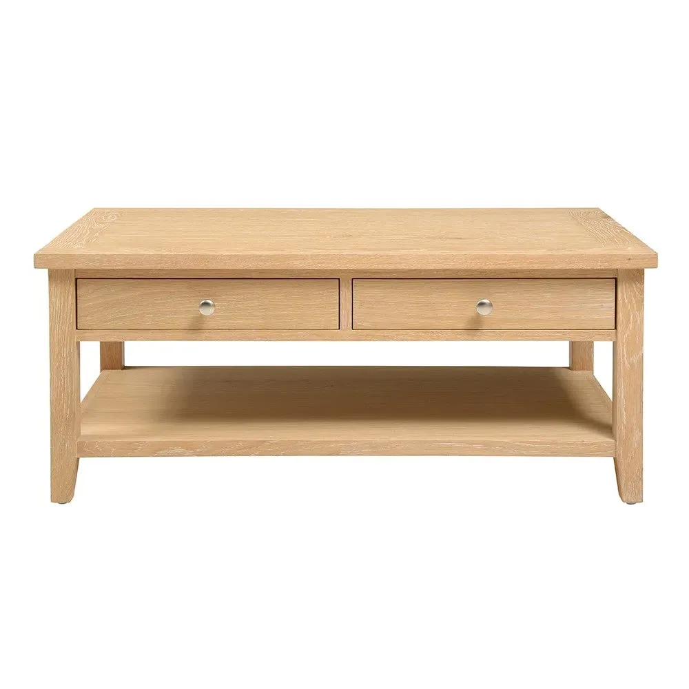 Inglesham Coffee Table with Drawers - Whitewash, Oak