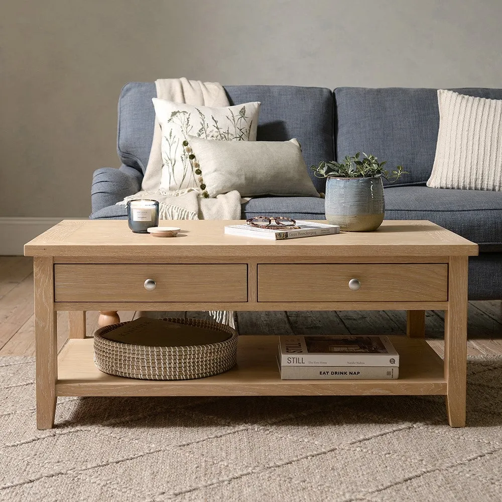 Inglesham Coffee Table with Drawers - Whitewash, Oak