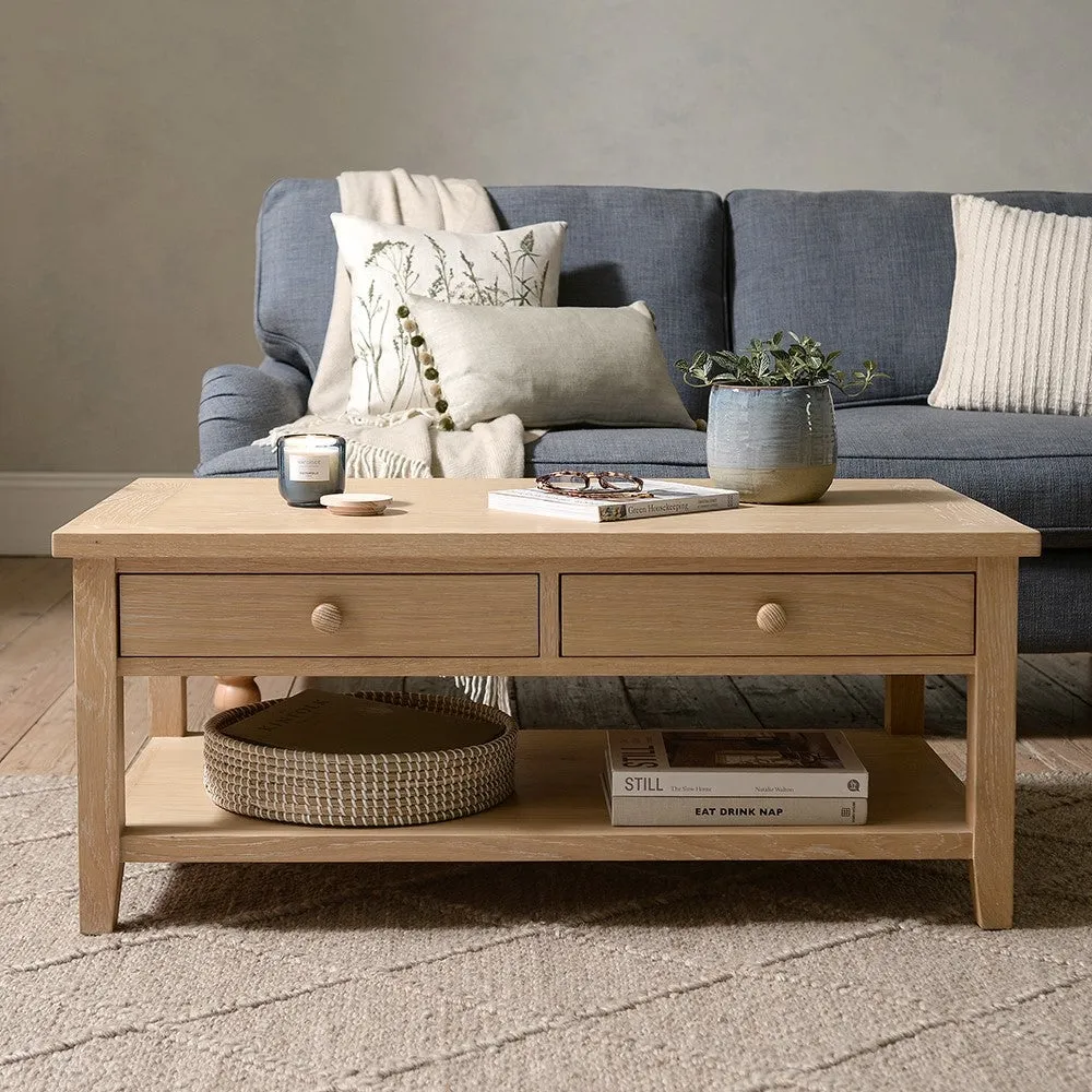 Inglesham Coffee Table with Drawers - Whitewash, Oak image