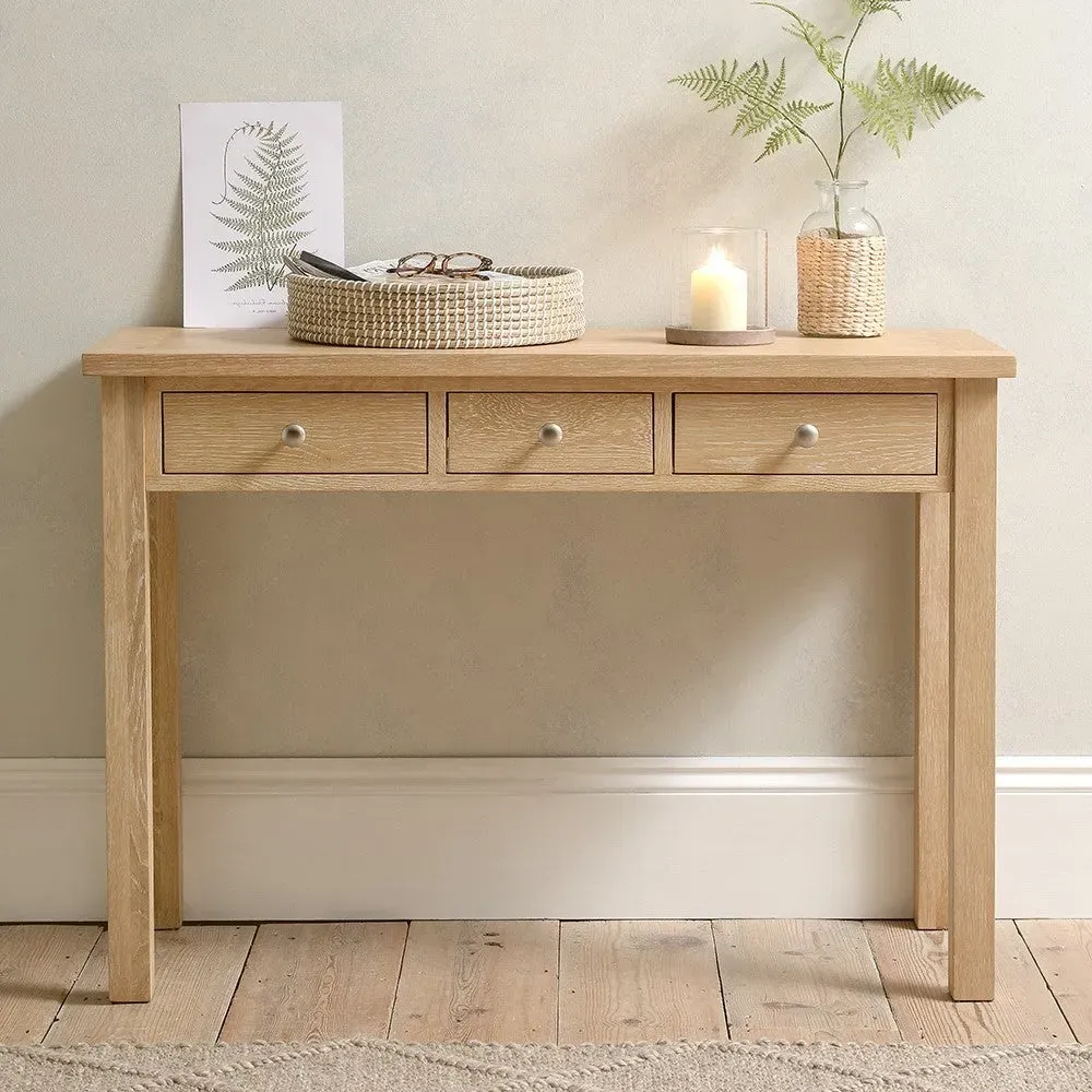 Inglesham Console Desk with Drawers - Whitewash, Oak