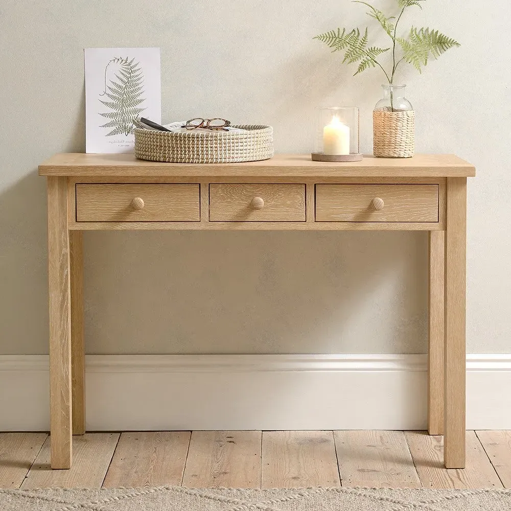 Inglesham Console Desk with Drawers - Whitewash, Oak image