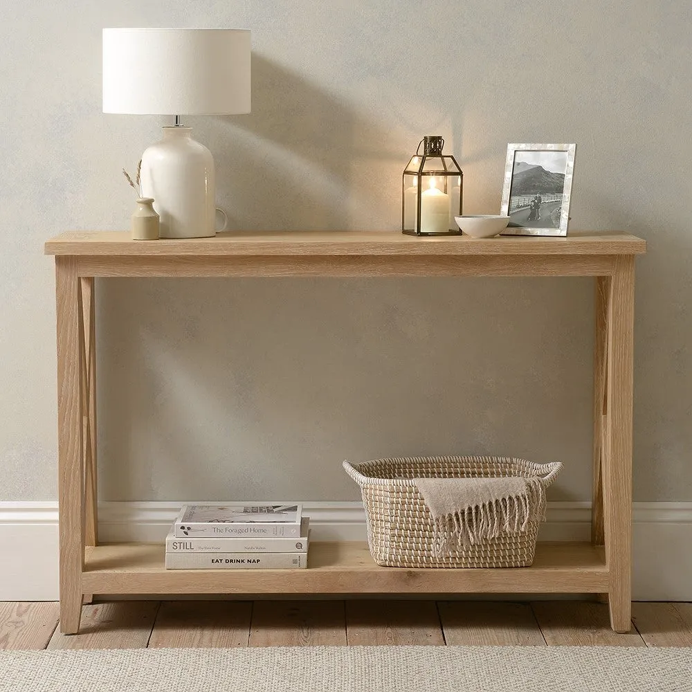 Inglesham Console Table with Shelf - Whitewash, Oak