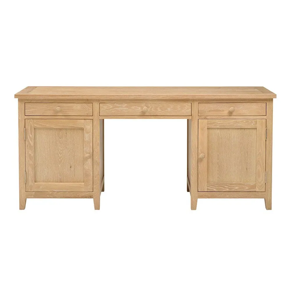 Inglesham Double Pedestal Desk with Storage - Whitewash, Oak