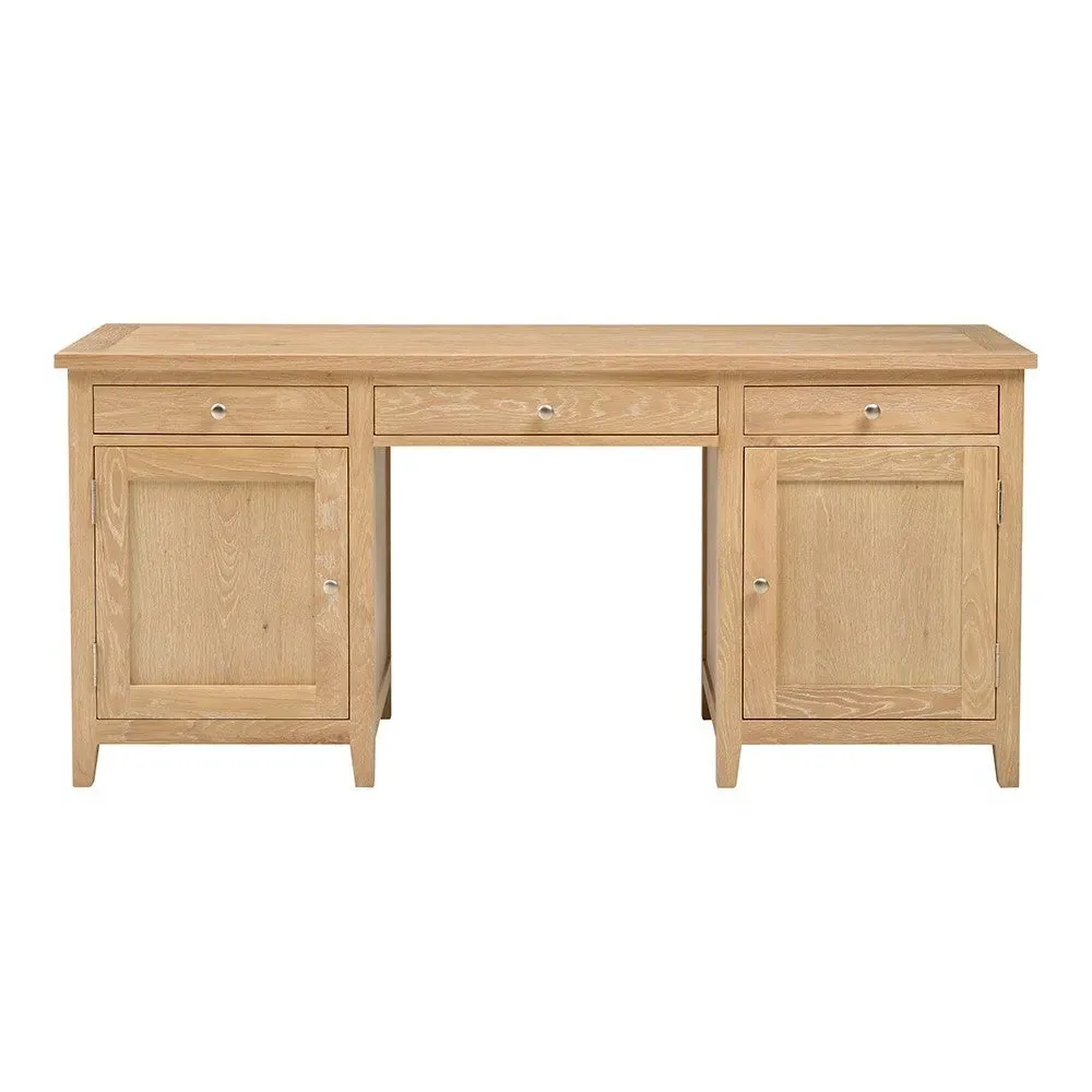 Inglesham Double Pedestal Desk with Storage - Whitewash, Oak