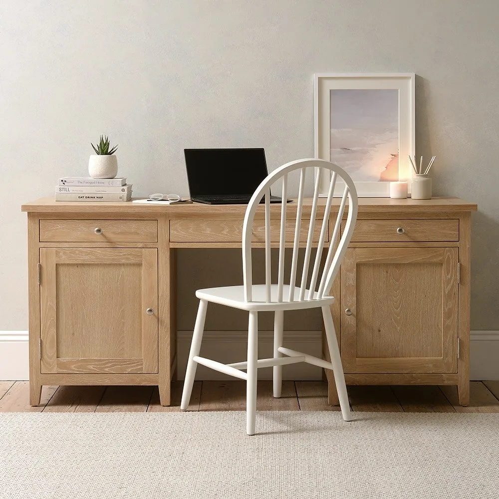 Inglesham Double Pedestal Desk with Storage - Whitewash, Oak