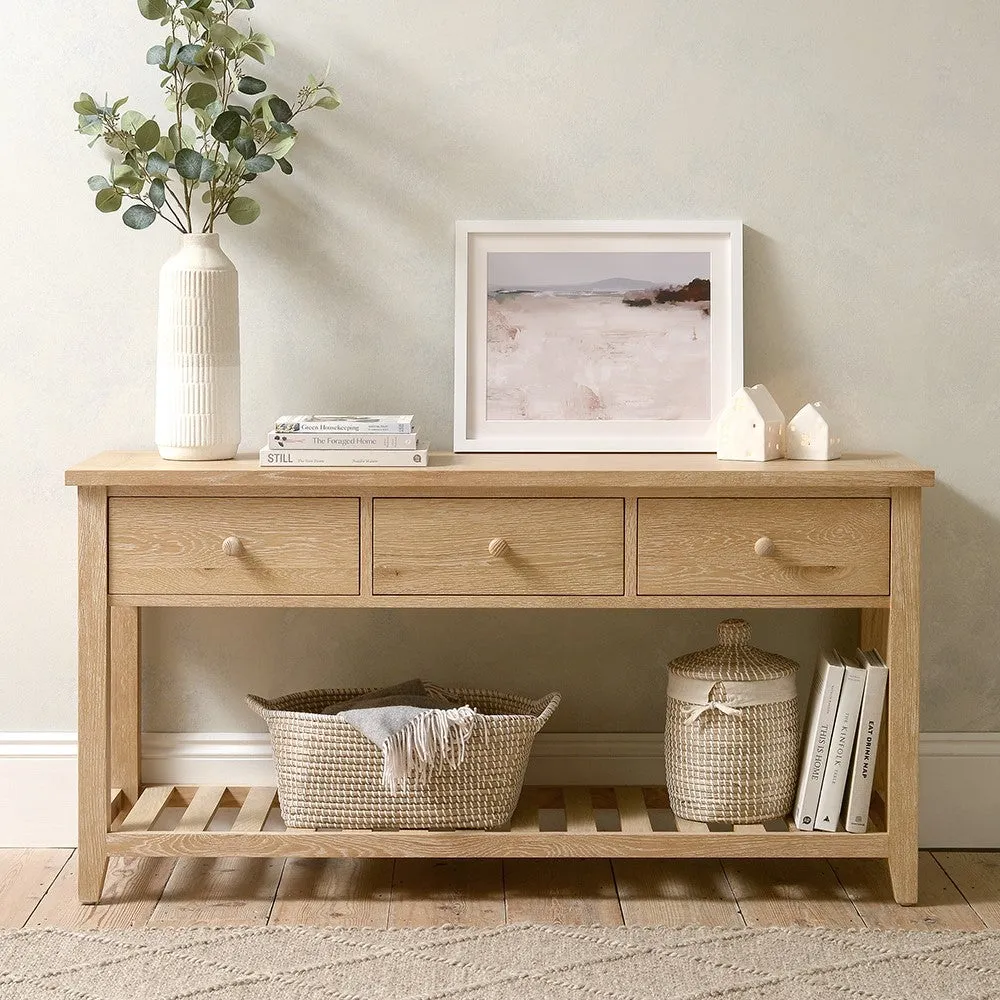 Inglesham Large Console Table with 3 Drawers - Whitewash Oak by The Cotswold Company, image 4