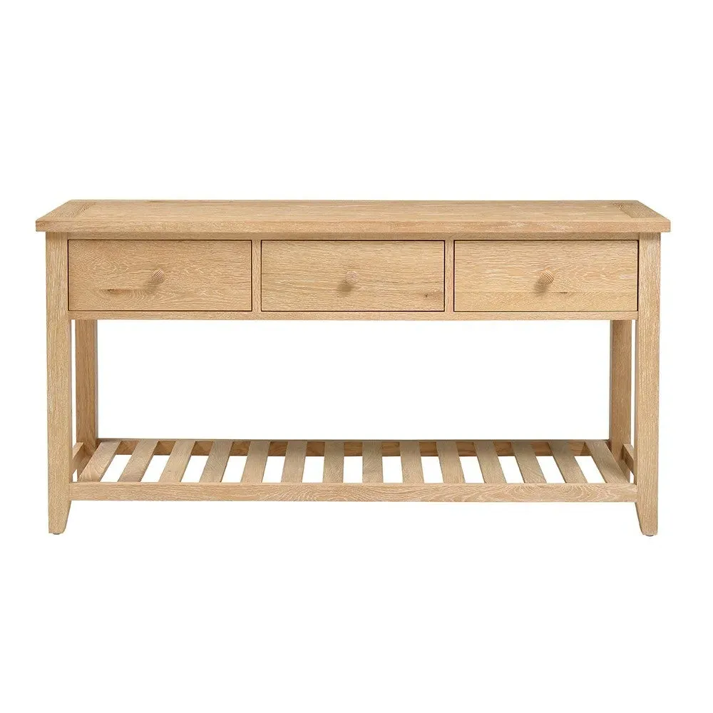 Inglesham Large Console Table with 3 Drawers - Whitewash Oak by The Cotswold Company, image 6