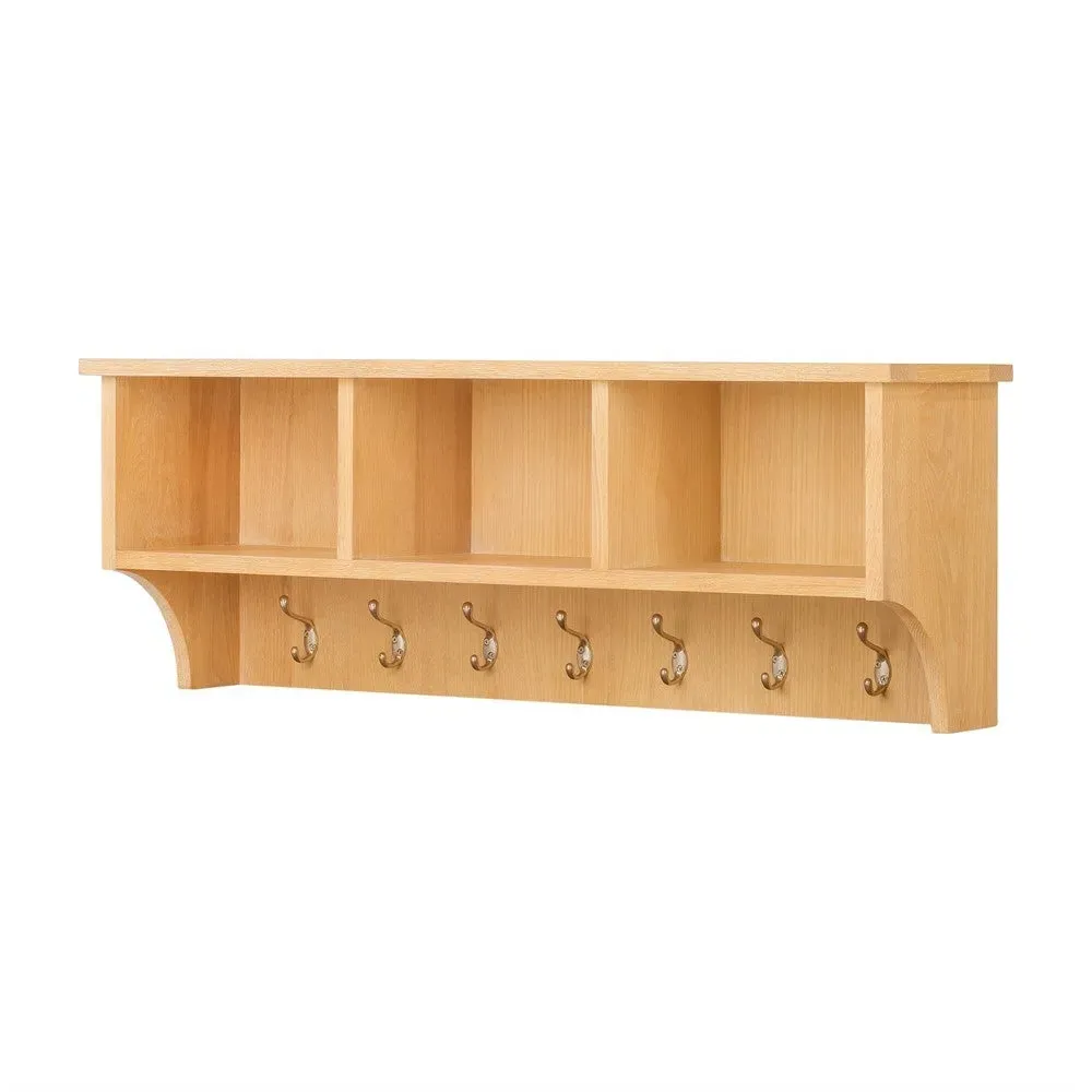 Inglesham Storage Shelf with Hooks - Whitewash, Oak