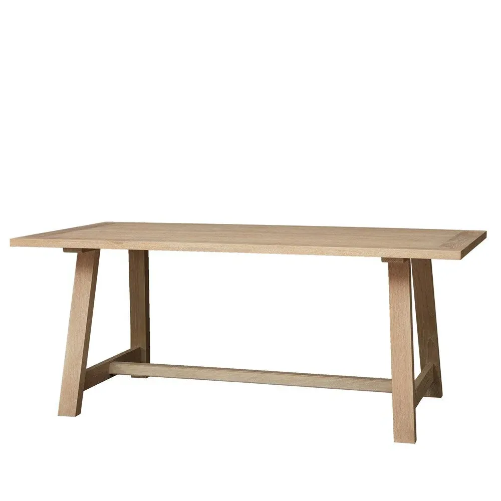 Trestle Dining Table and Bench Set - Whitewash, Oak