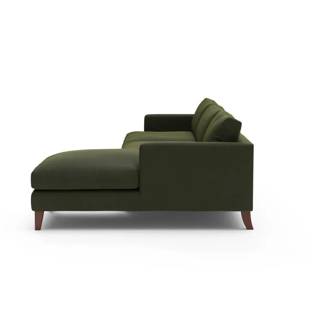 Extra Large Left Hand Chaise Sofa - Forest Green, Matt Velvet