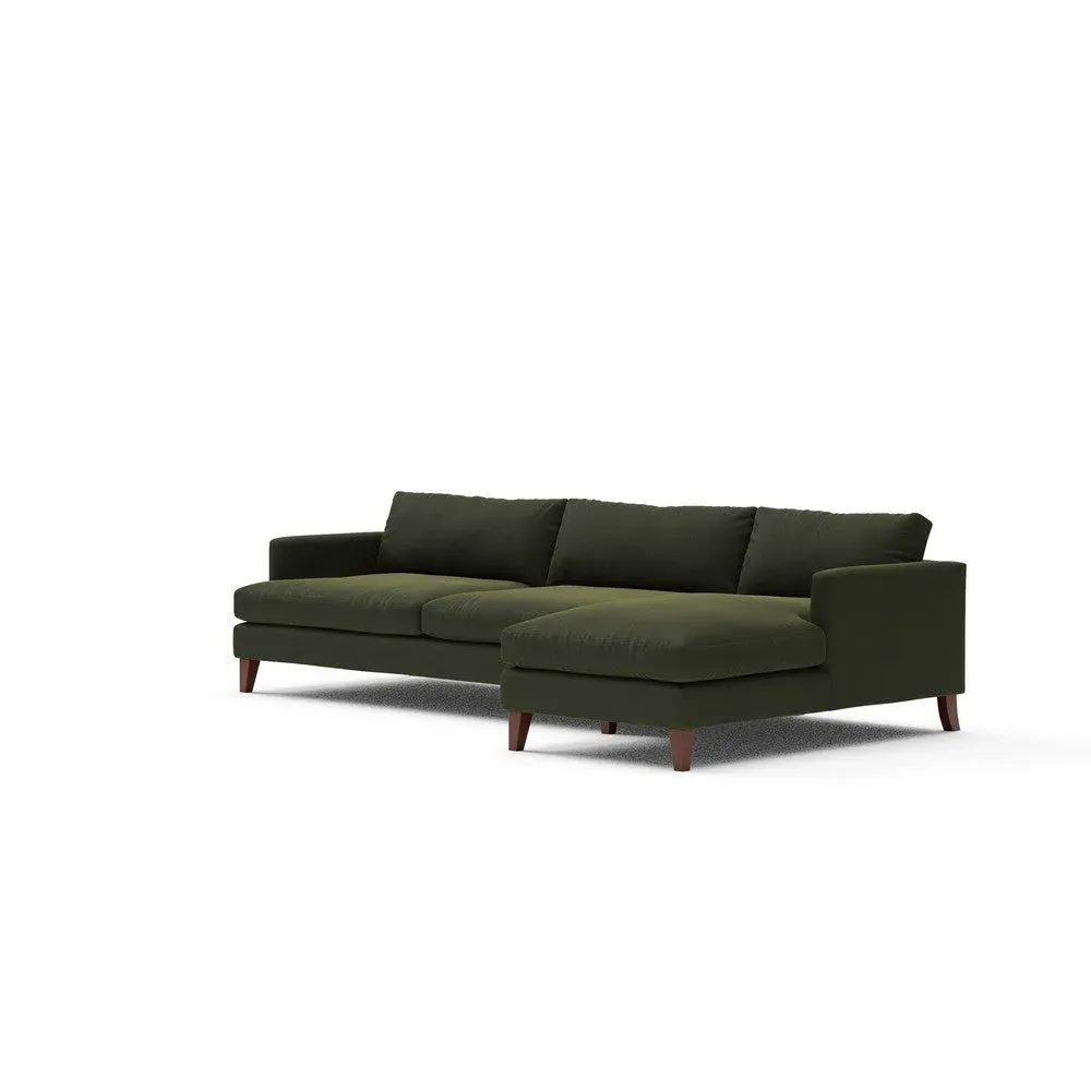 Extra Large Left Hand Chaise Sofa - Forest Green, Matt Velvet