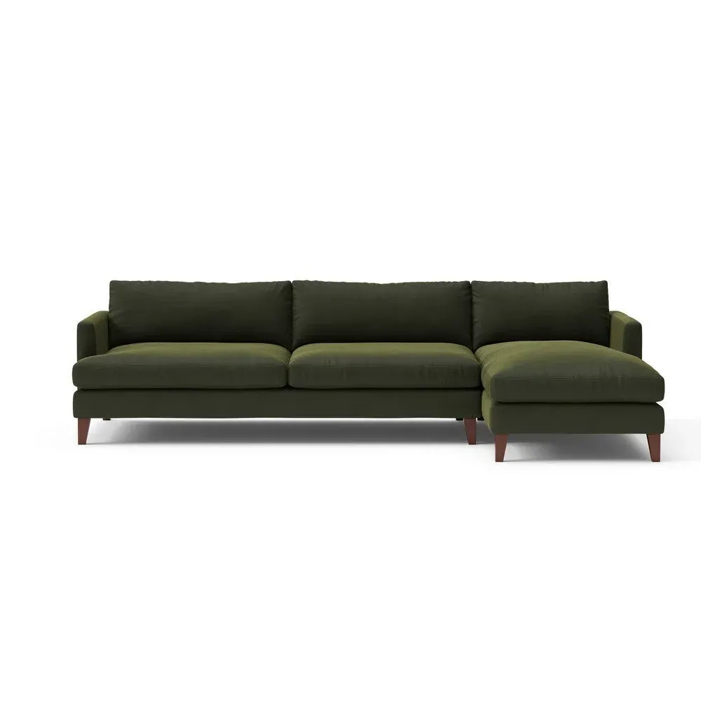 Extra Large Left Hand Chaise Sofa - Forest Green, Matt Velvet