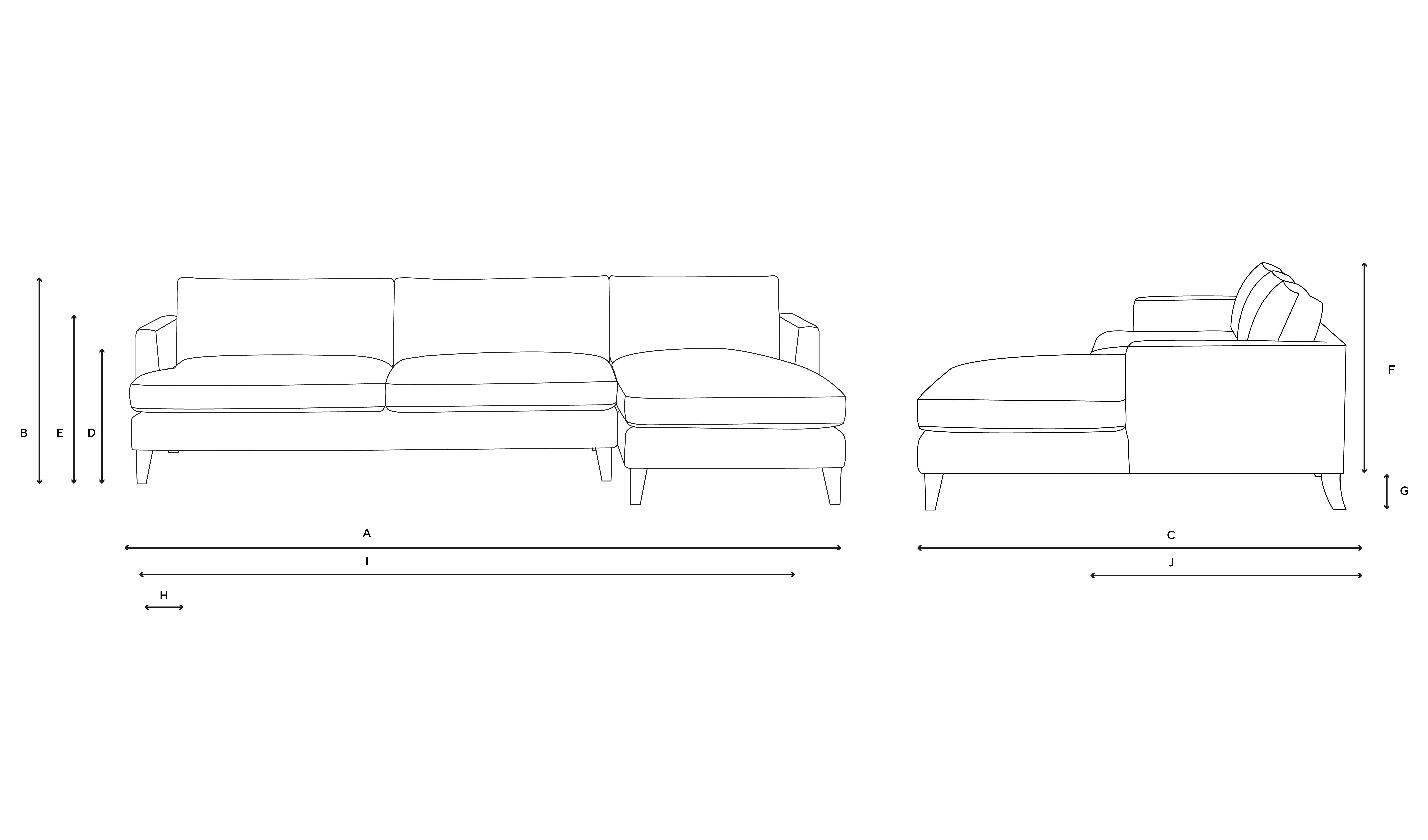 Extra Large Right Hand Chaise - Charcoal, Compton Stripe