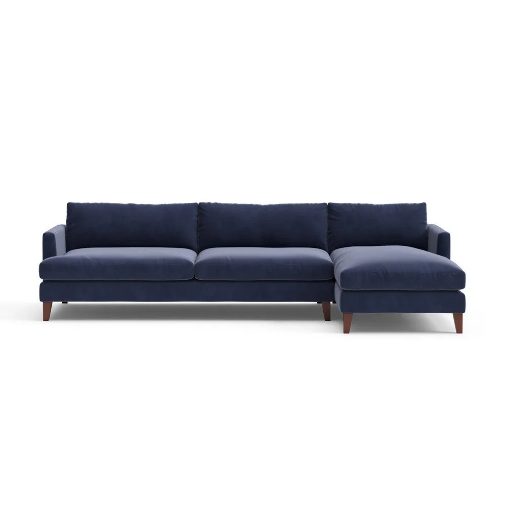 Extra Large Right Hand Chaise - Deep Blue, Matt Velvet