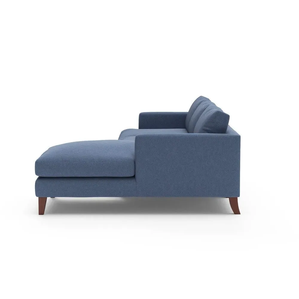 Large Left Hand Chaise - Dark Blue, Chunky Cotton