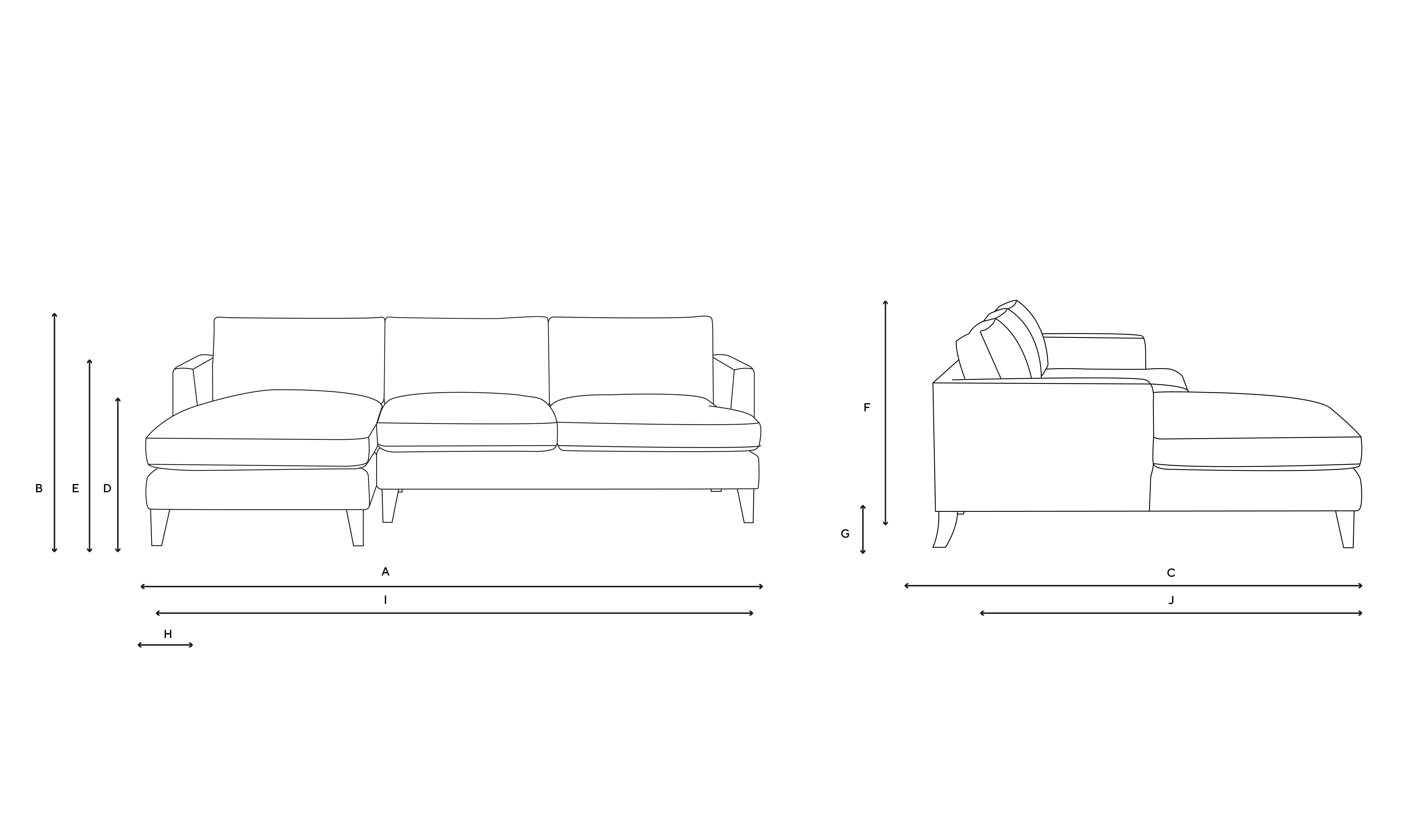 Large Left Hand Chaise - Ink, Eco Chenille