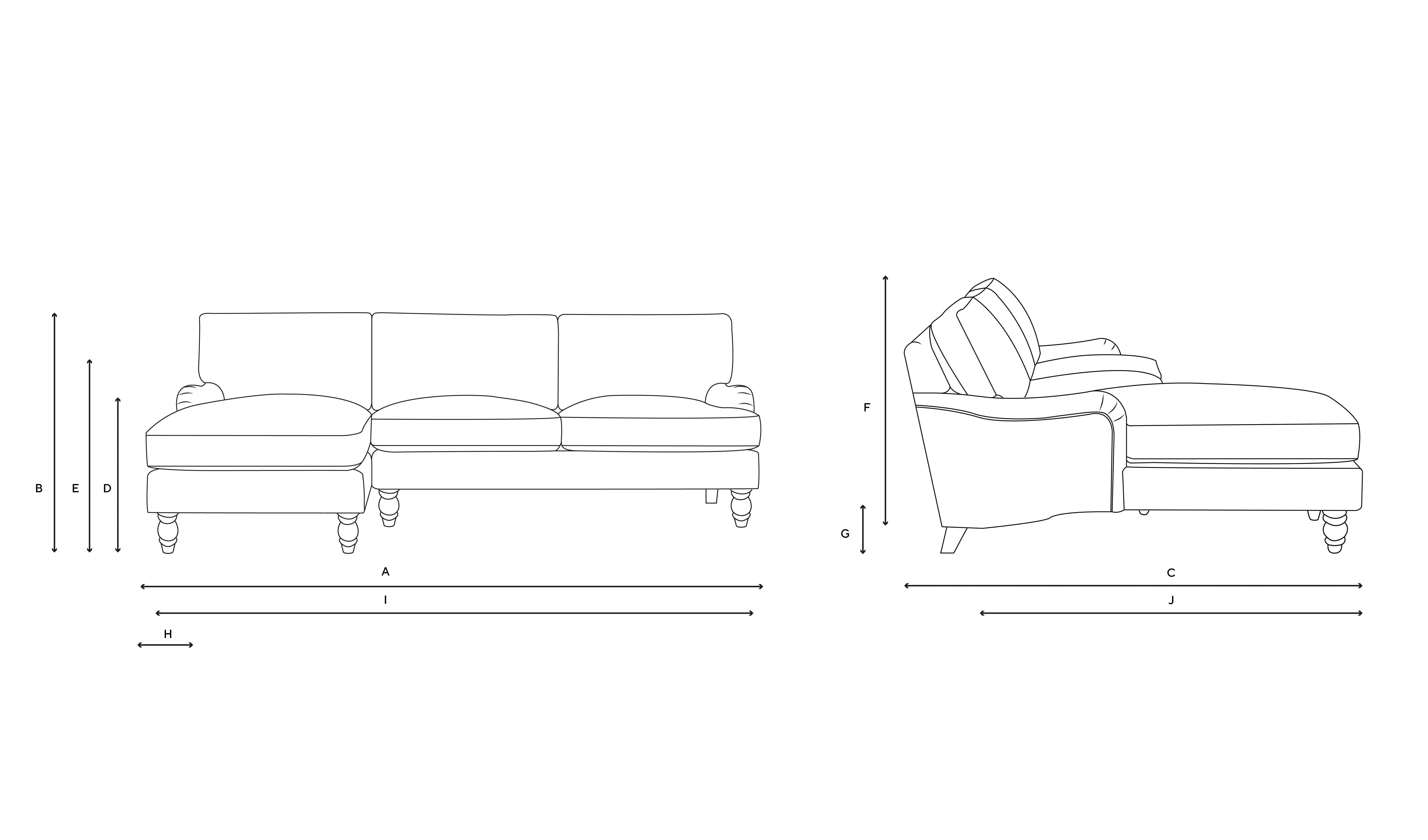 Large Left Hand Chaise Sofa - Black, House Linen Mix