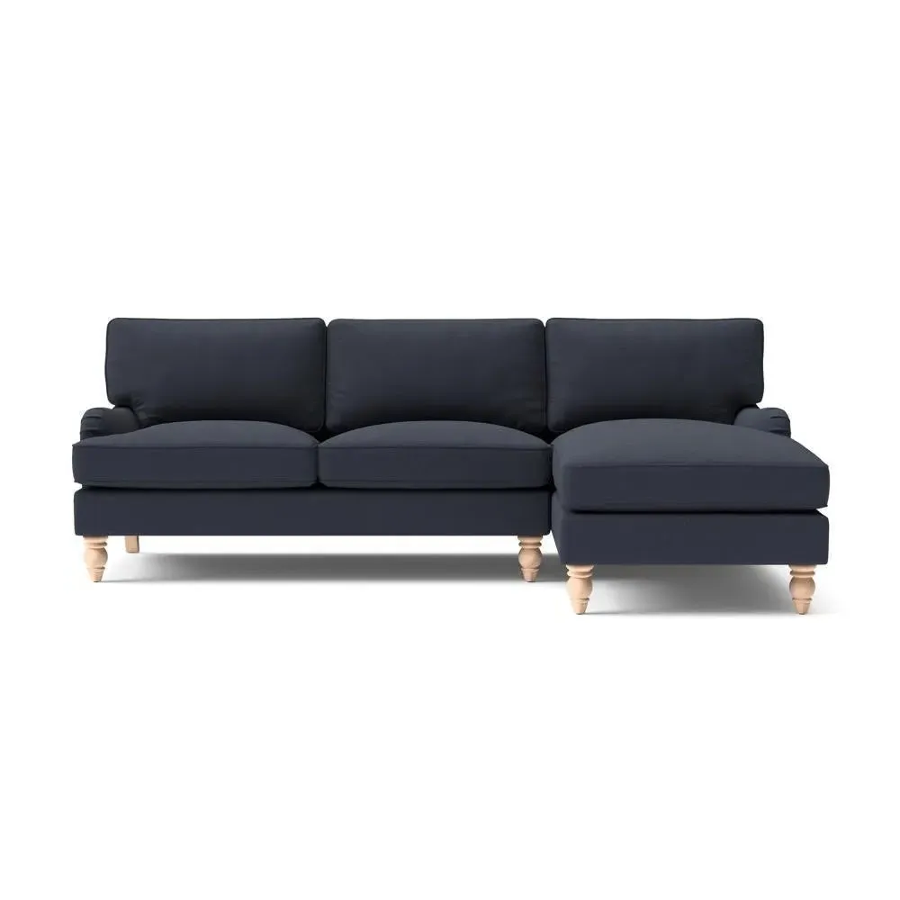 Large Left Hand Chaise Sofa - Black, House Linen Mix