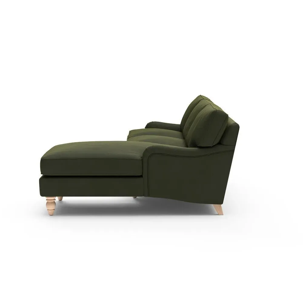 Large Left Hand Chaise Sofa - Forest Green, Matt Velvet
