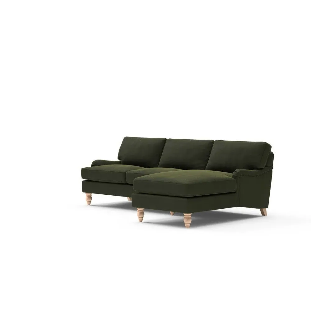Large Left Hand Chaise Sofa - Forest Green, Matt Velvet
