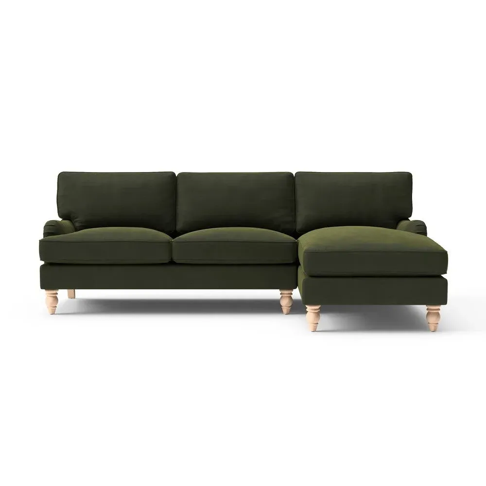 Large Left Hand Chaise Sofa - Forest Green, Matt Velvet