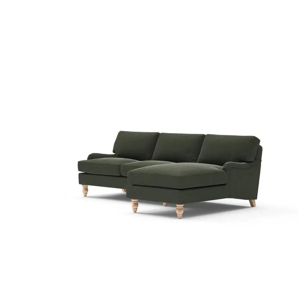 Large Left Hand Chaise Sofa - Green, Eco Chenille
