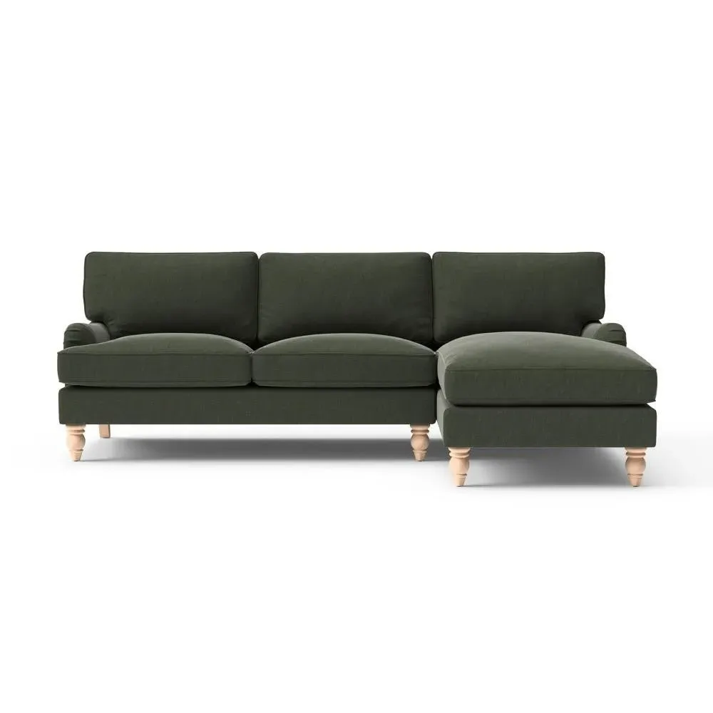 Large Left Hand Chaise Sofa - Green, Eco Chenille