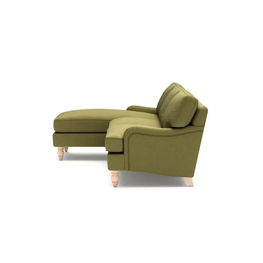 Large Right Hand Chaise - Green, House Linen Mix