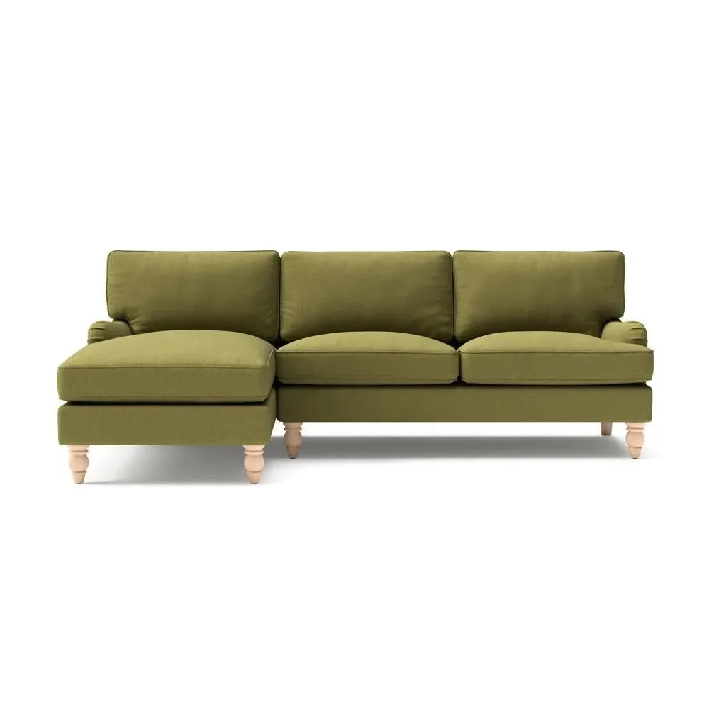 Large Right Hand Chaise - Green, House Linen Mix