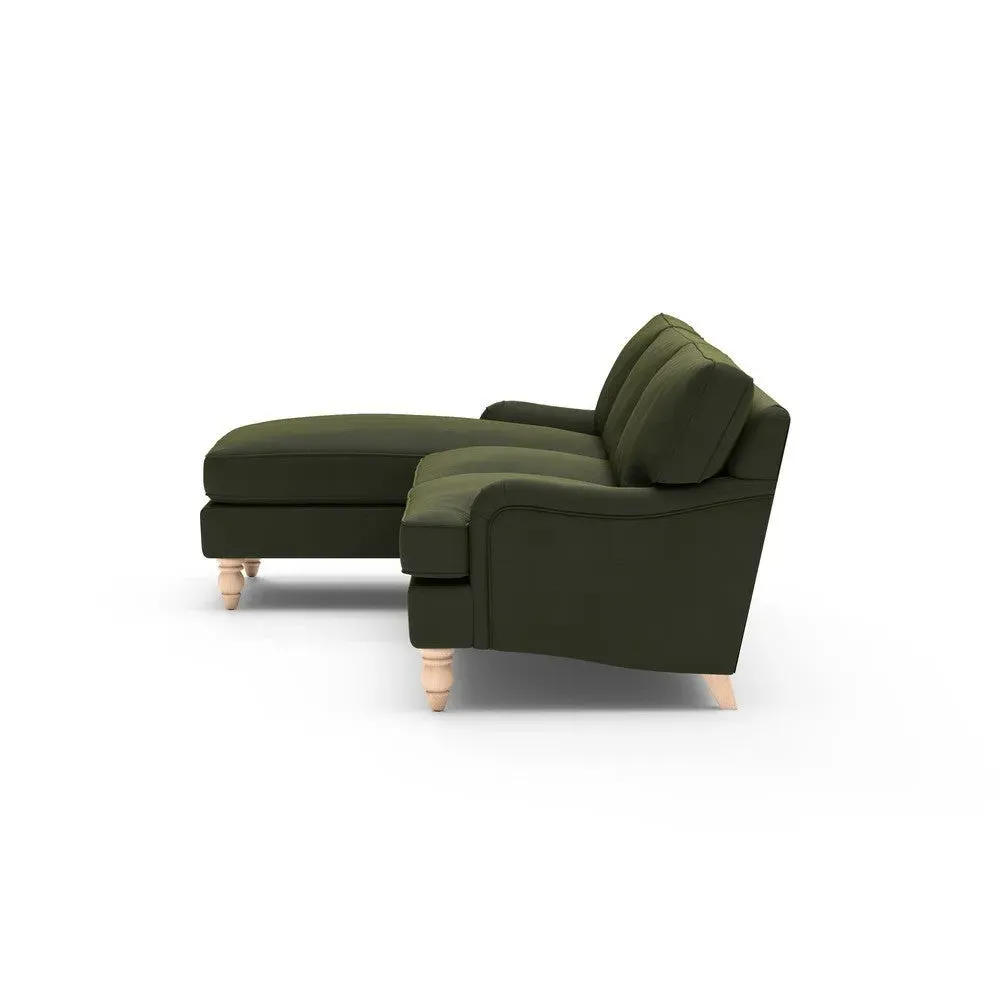Large Right Hand Chaise Sofa - Forest Green, Matt Velvet