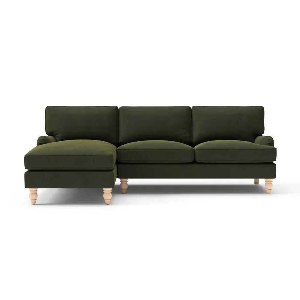 Large Right Hand Chaise Sofa - Forest Green, Matt Velvet