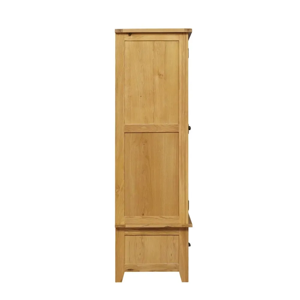 Double Wardrobe with Drawer - Oak