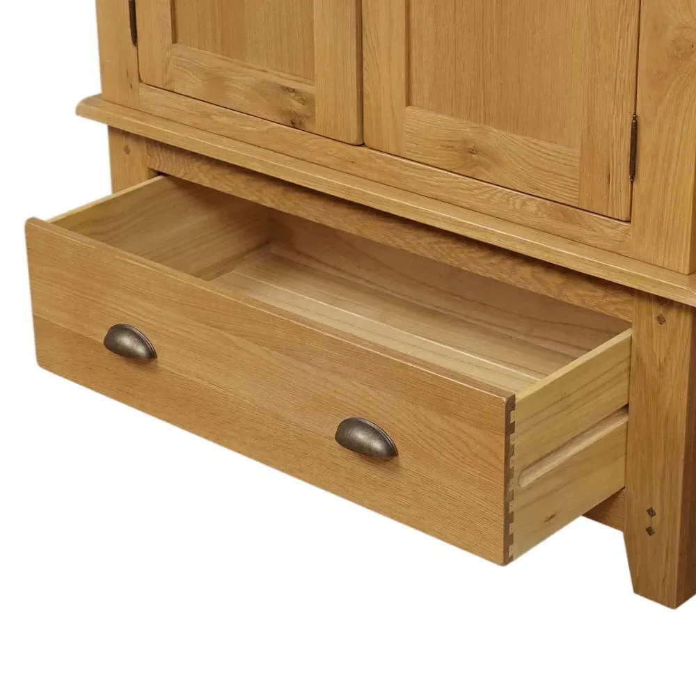 Double Wardrobe with Drawer - Oak
