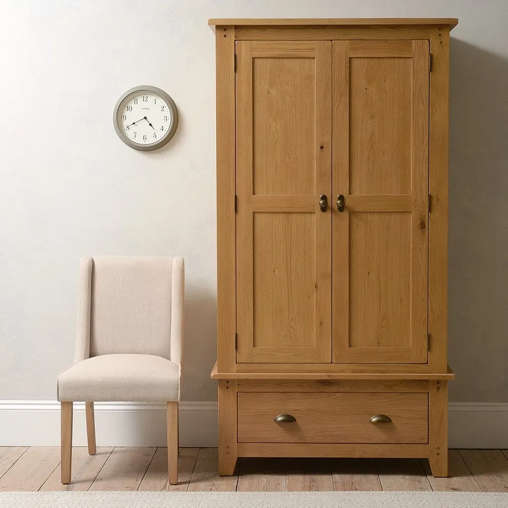 Double Wardrobe with Drawer - Oak image