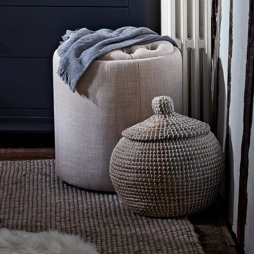 Ashley Buttoned Stool with Storage - Grey, Linen
