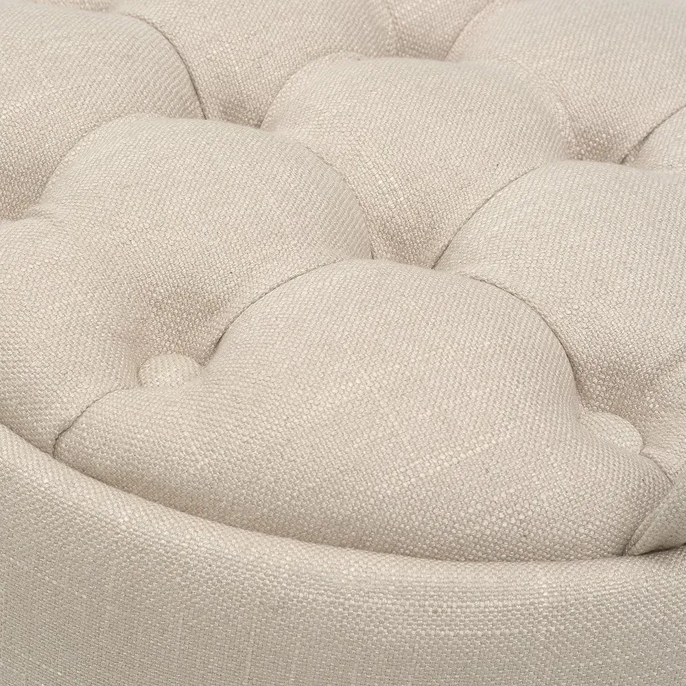 Ashley Buttoned Stool with Storage - Grey, Linen