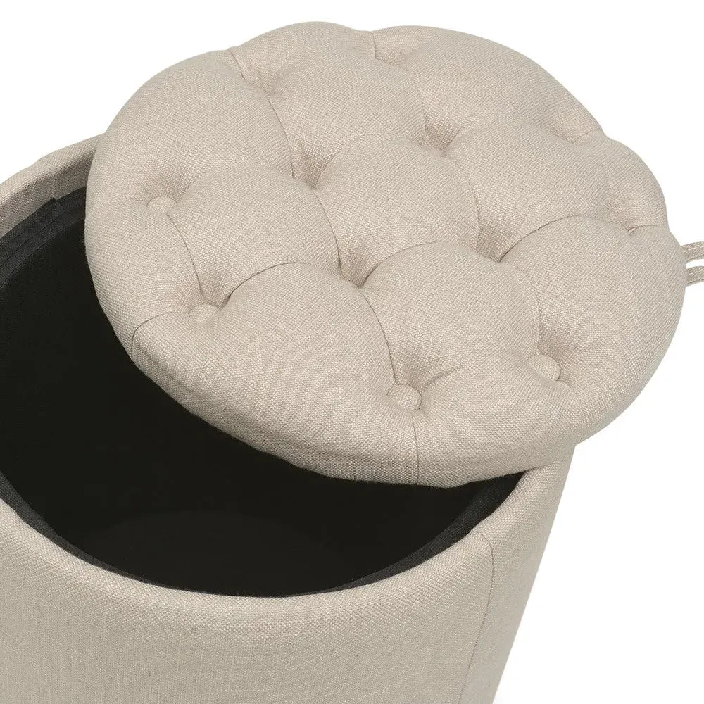 Ashley Buttoned Stool with Storage - Grey, Linen