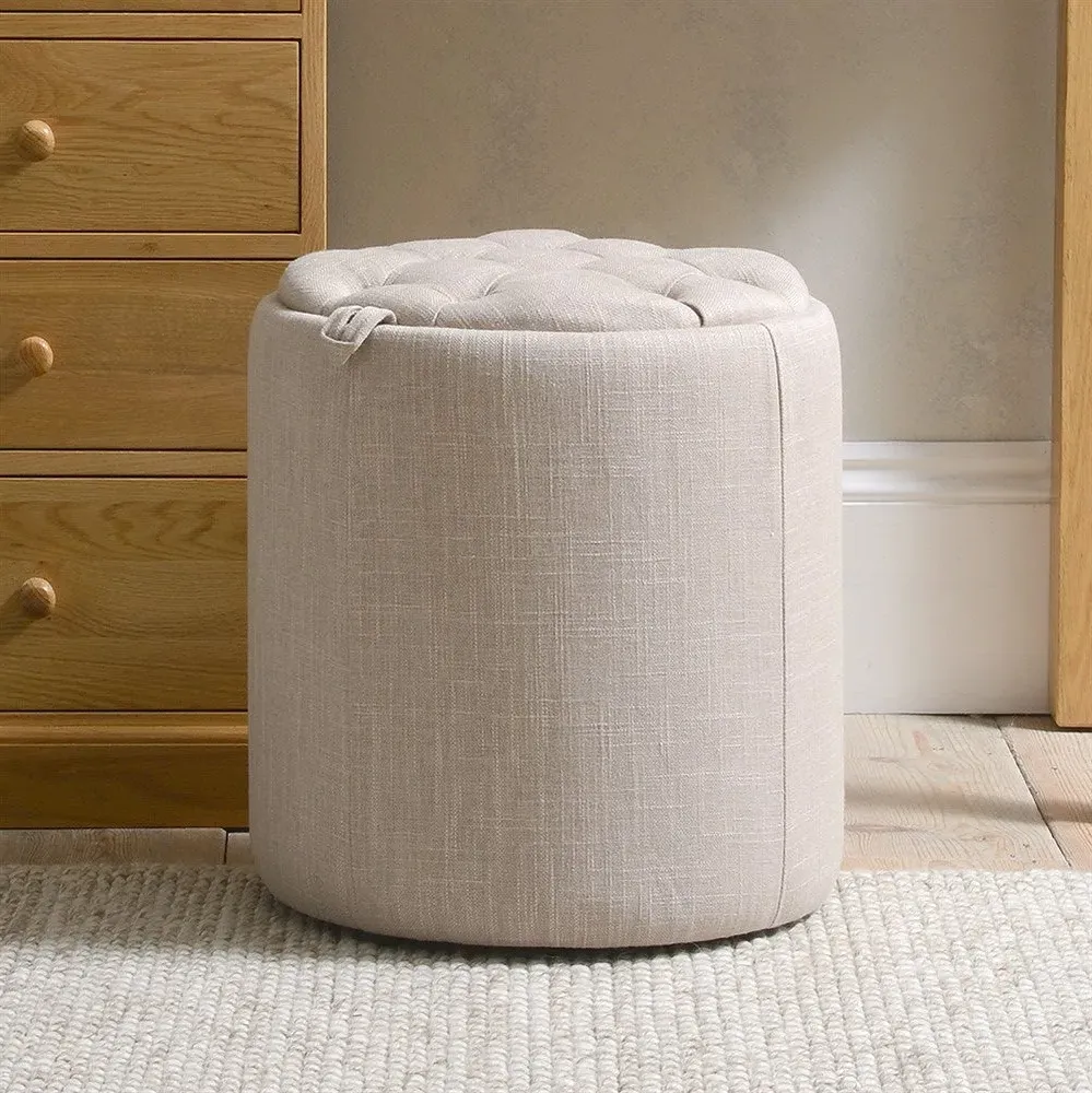 Ashley Buttoned Stool with Storage - Grey, Linen