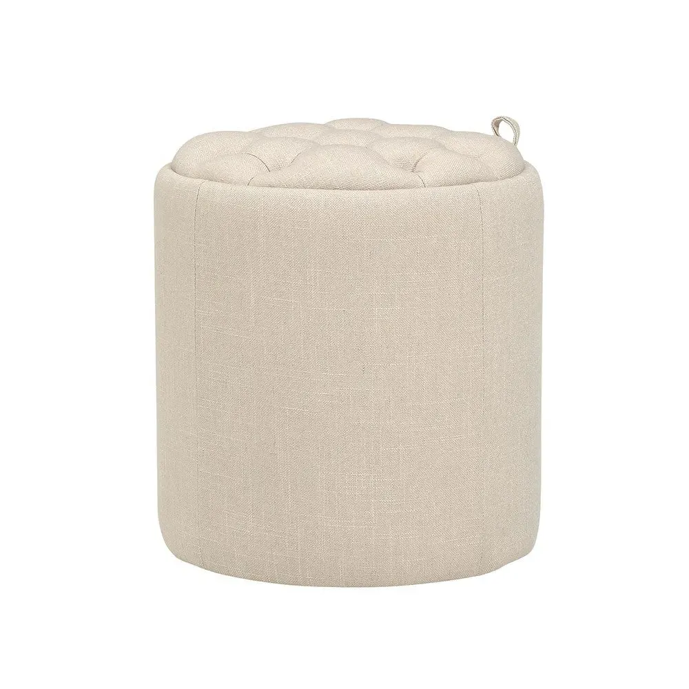 Ashley Buttoned Stool with Storage - Grey, Linen image