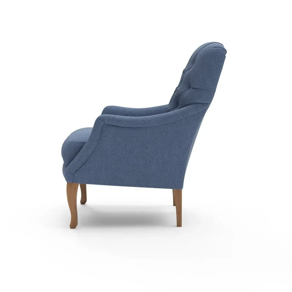 Armchair with Buttoned Back - Dark Blue, Chunky Cotton