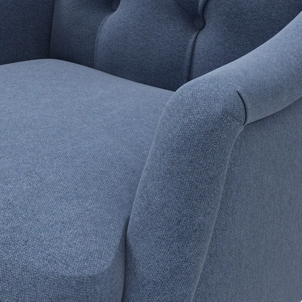 Armchair with Buttoned Back - Dark Blue, Chunky Cotton