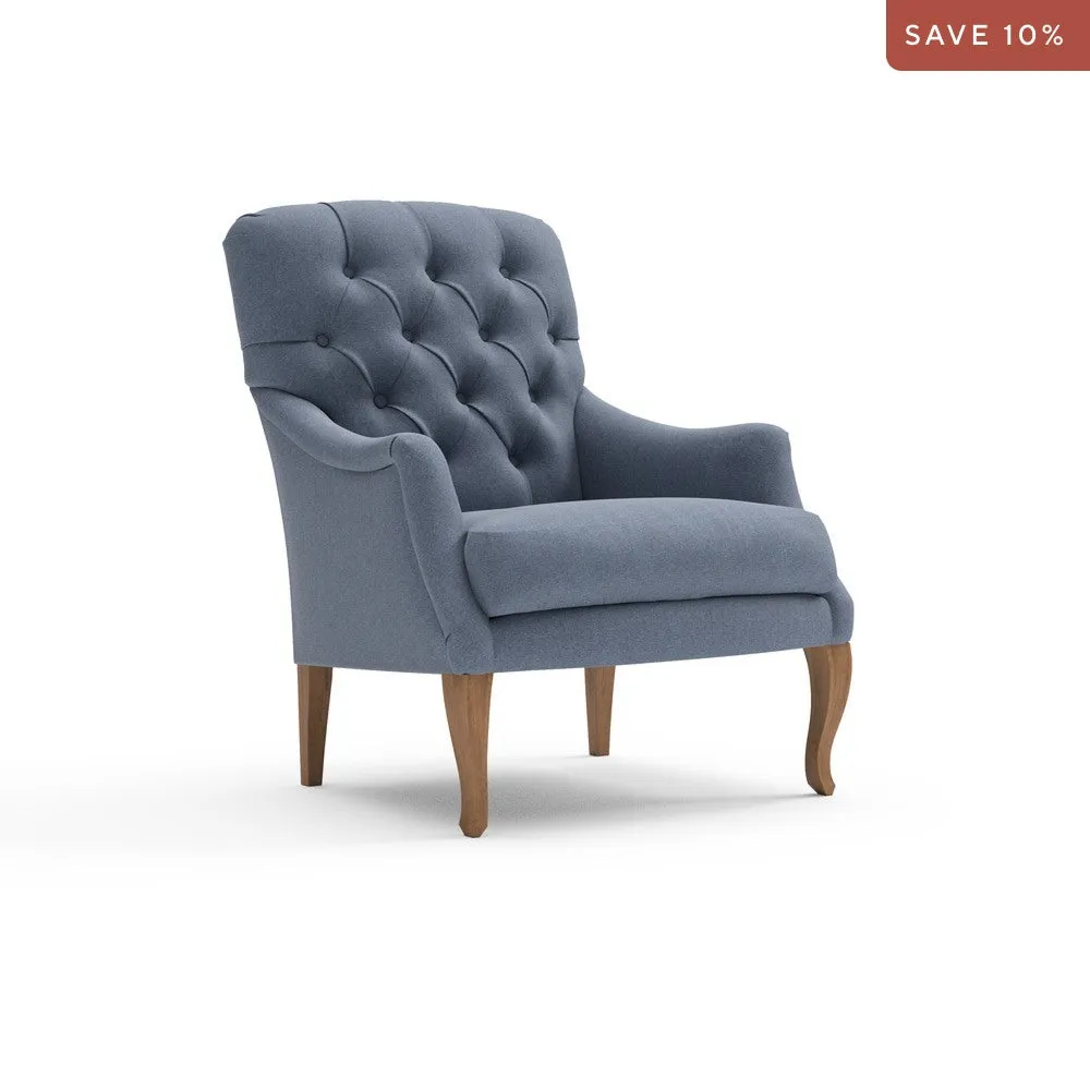 Armchair with Buttoned Back - Indigo, House Linen Mix