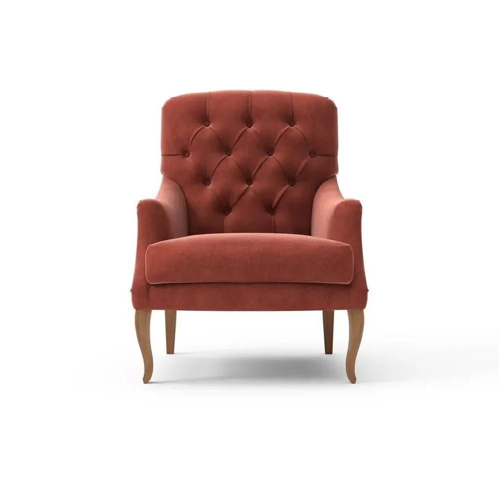 Button Back Armchair - Brick, Matt Velvet