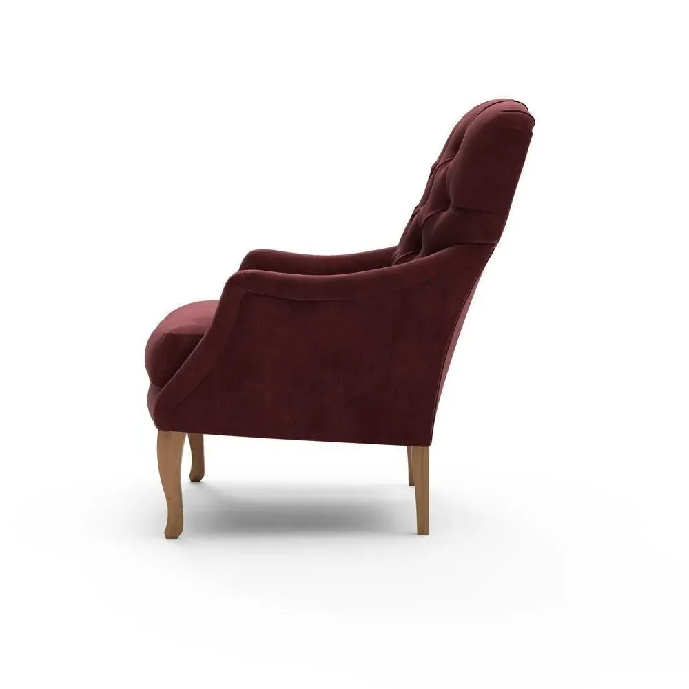 Button Back Armchair - Dark Rosehip, Matt Velvet