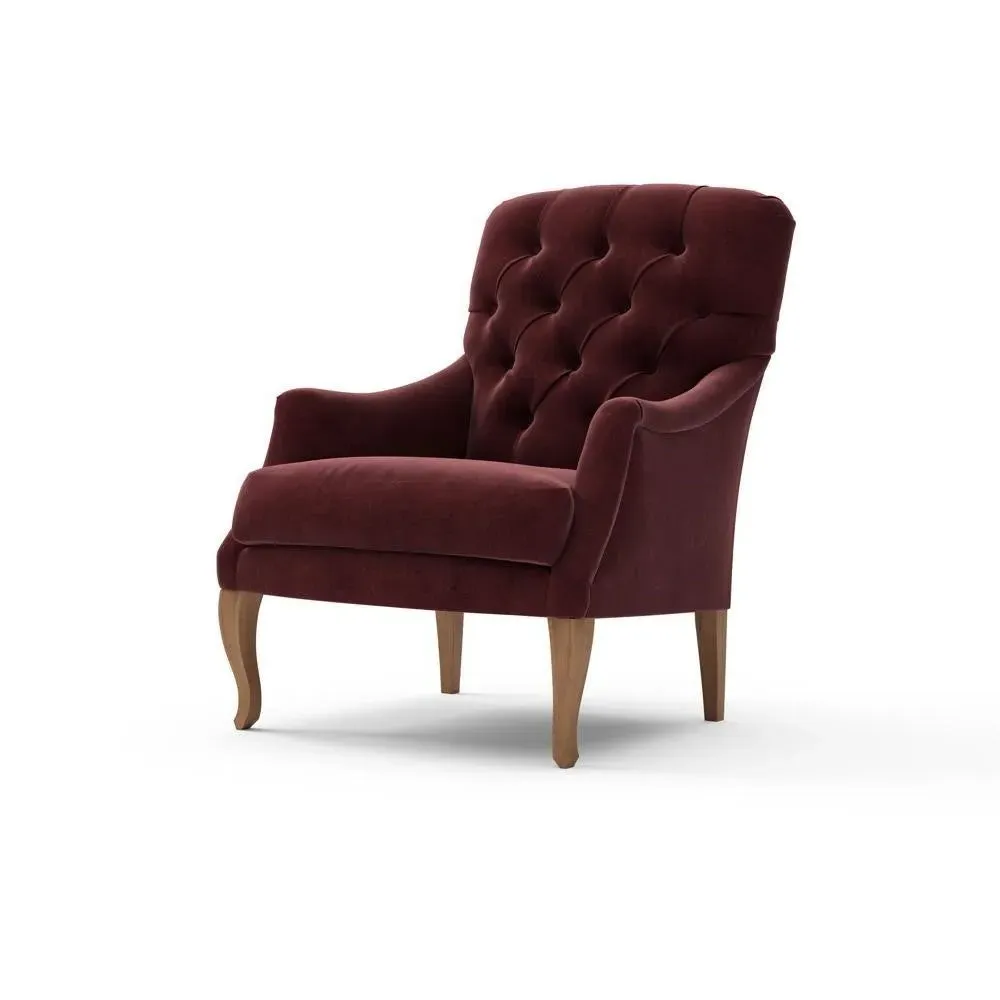 Button Back Armchair - Dark Rosehip, Matt Velvet