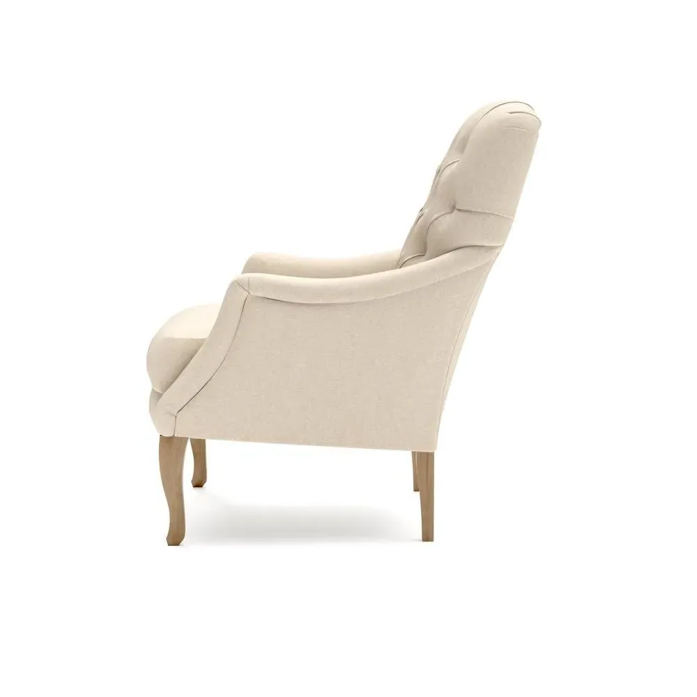 Button Back Armchair - Lily White, House Linen Mix