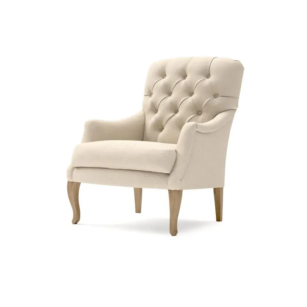Button Back Armchair - Lily White, House Linen Mix