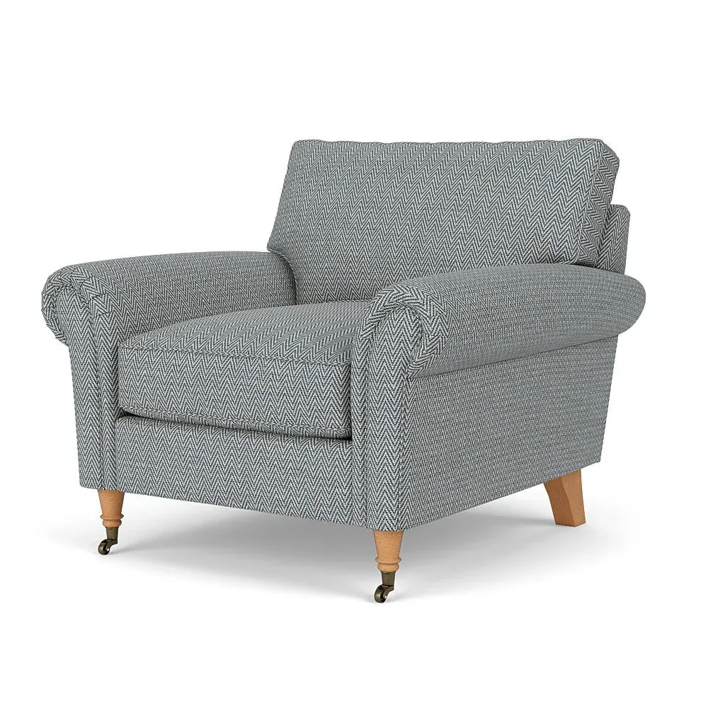 Armchair - Navy, Herringbone Weave