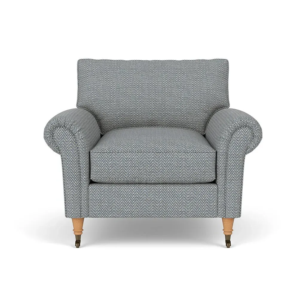Armchair - Navy, Herringbone Weave